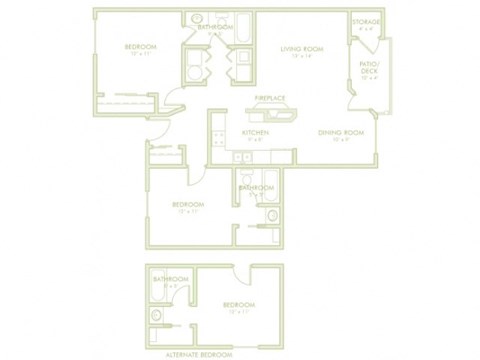 Floor plan for 2 beds, 2 baths, 1104 sqft